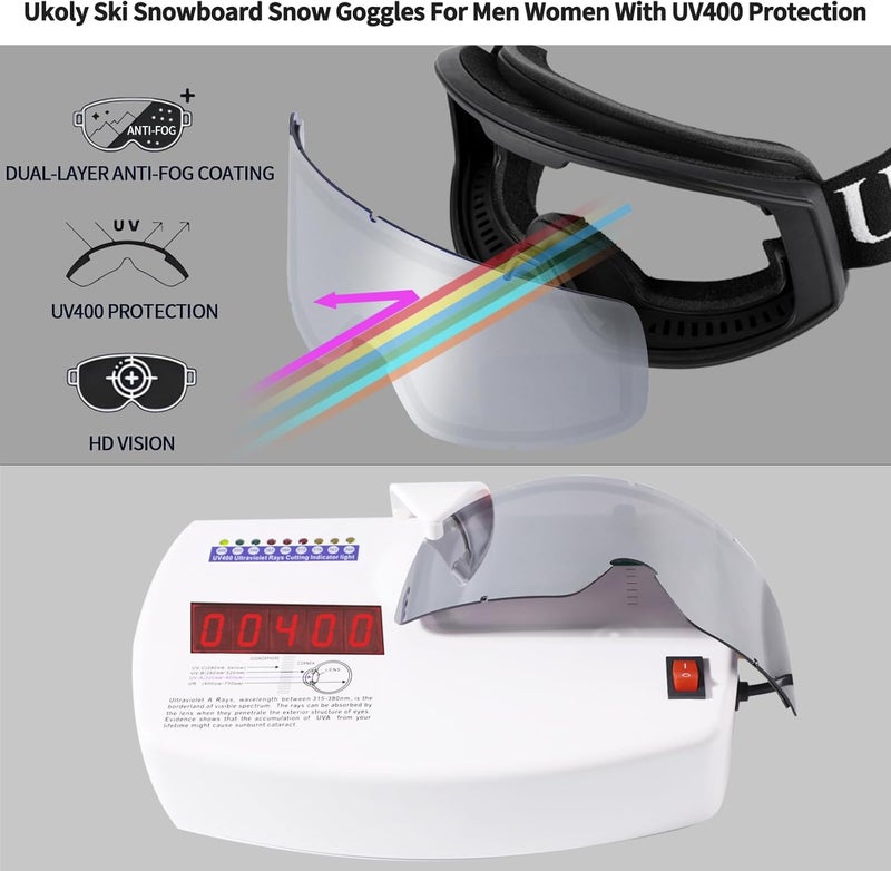 Ukoly Ski/Snowboard Goggles for Men Women, Snow Goggles HD Lens Anti-Fog Coating OTG Design UV400 Protection Windproof - Image 2